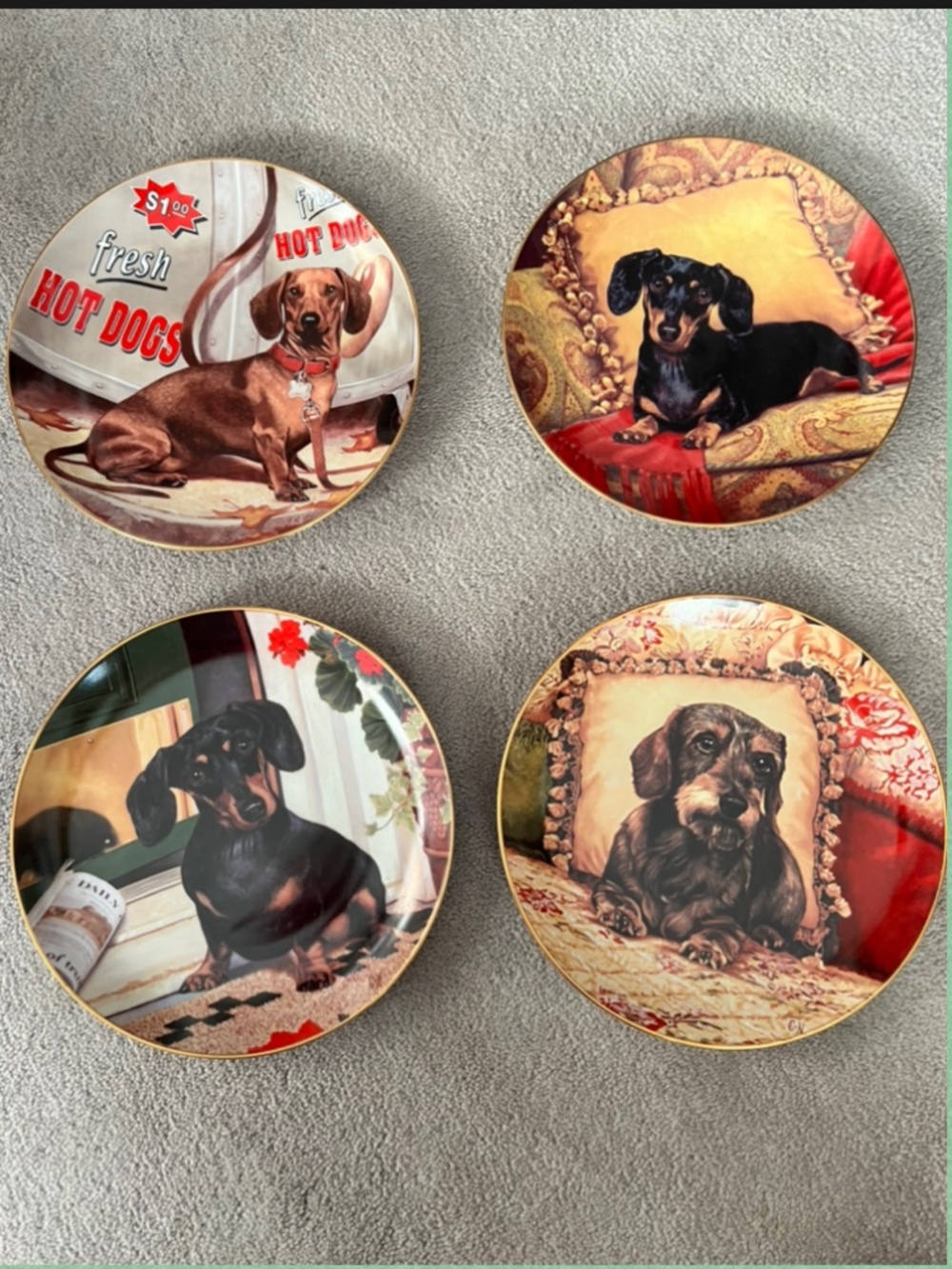 4 dachshund plates, Danbury Mint